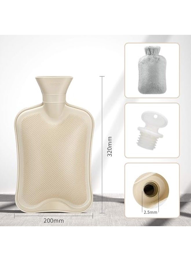 قربة مياه ساخنة مطاطية سعة 2 لتر مع غطاء فرو ناعم - زجاجة تدفئة لتخفيف آلام الرقبة والكتف وتشنجات الجسم - هدية مثالية للسيدات - Image 2